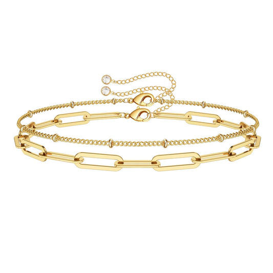 14K Gold Filled Adjustable Layered Bracelet Cute Evil Eye Oval Chain