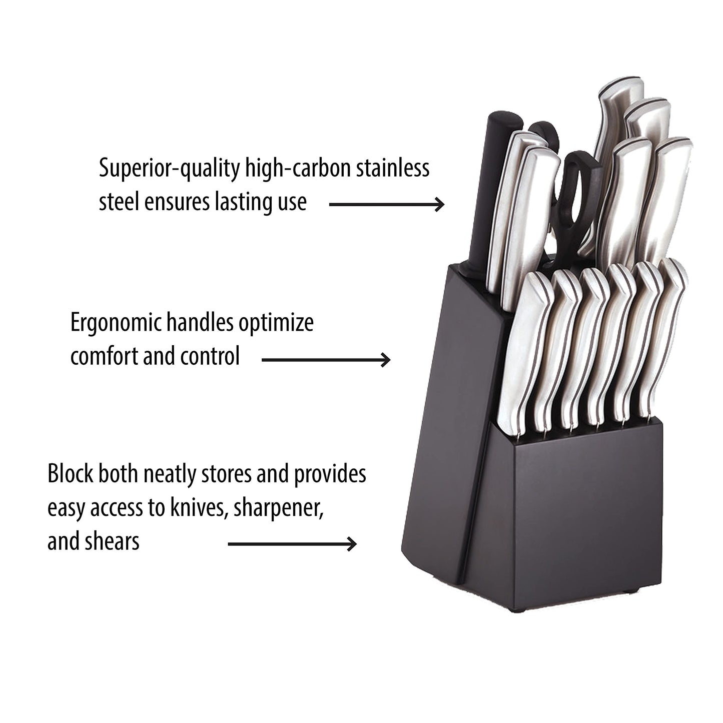 15 Piece High Carbon Stamped Stainless Steel Kitchen Knife Set