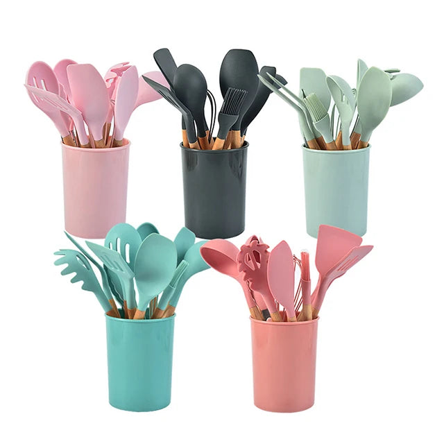 12Pcs Flatware Sets Kitchen Accessories Silicone Cooking Utensils Set