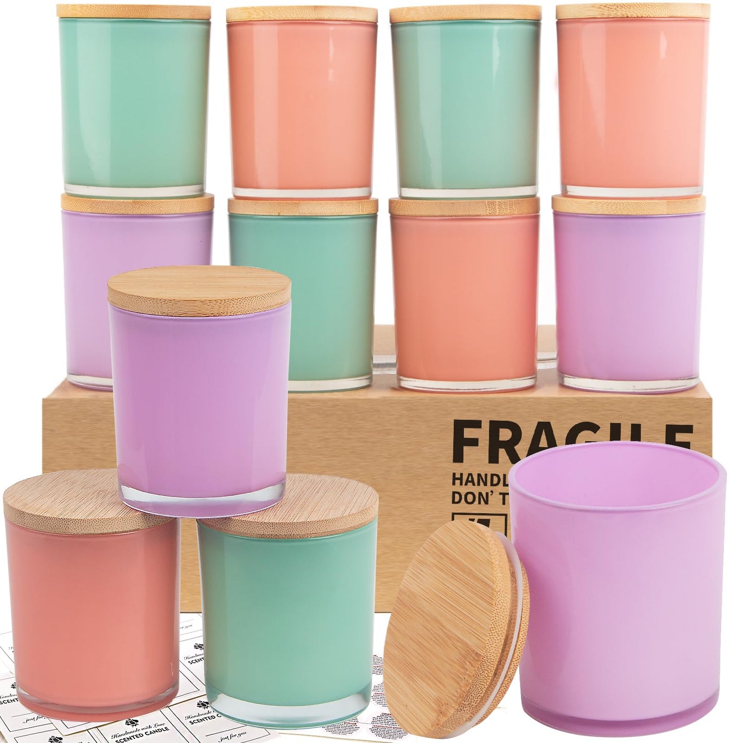 12 Pack 10 OZ Spring Color Glass Candle Jars for Making Candles