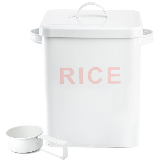 10 Lbs Metal Rice Storage Container Square Rice Canister with Lid Measuring Scoop