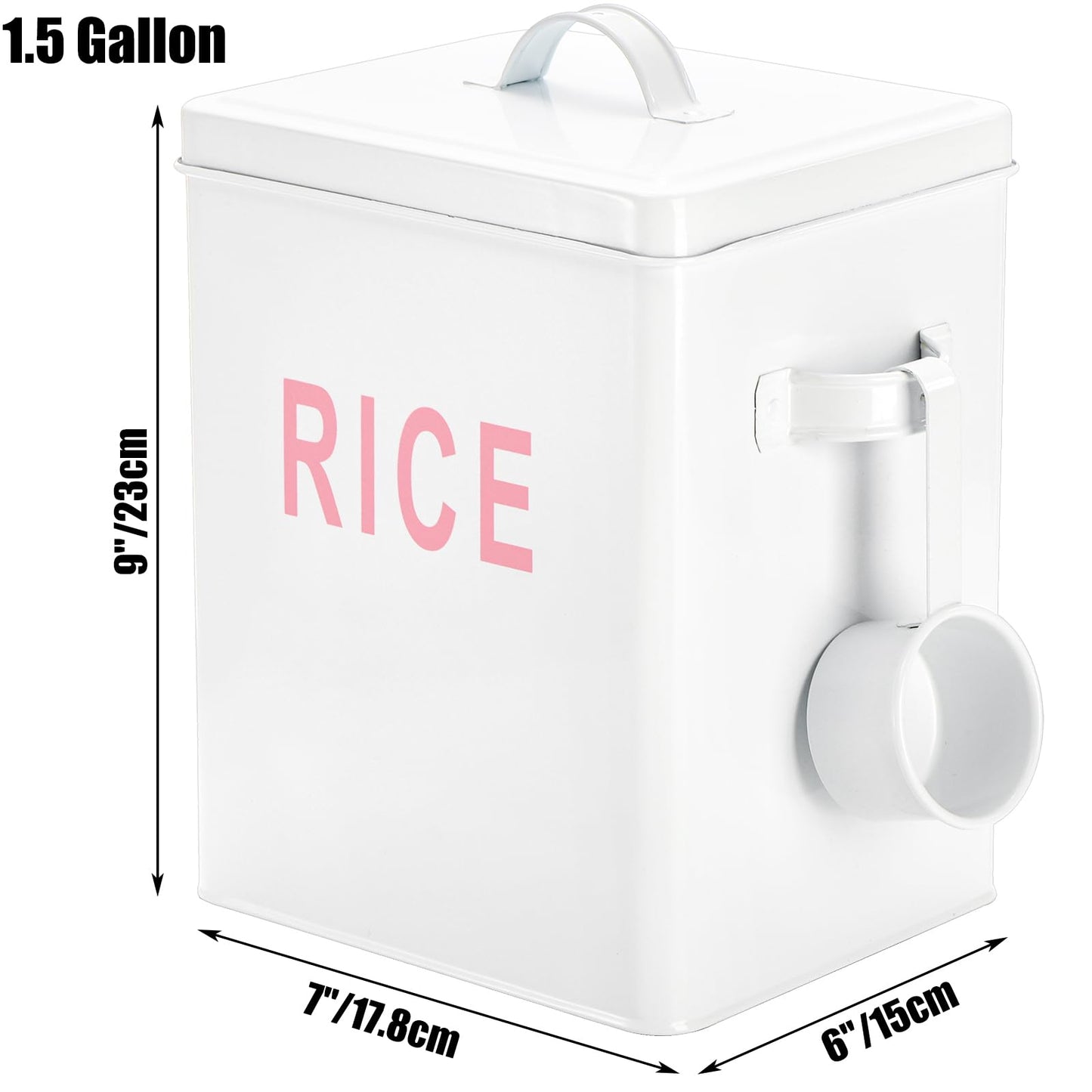 10 Lbs Metal Rice Storage Container Square Rice Canister with Lid Measuring Scoop